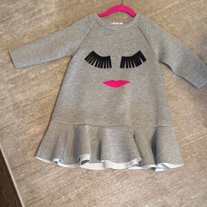 Halabaloo Gray Sweatshirt Dress with Pink Lips and Black Eyelashes